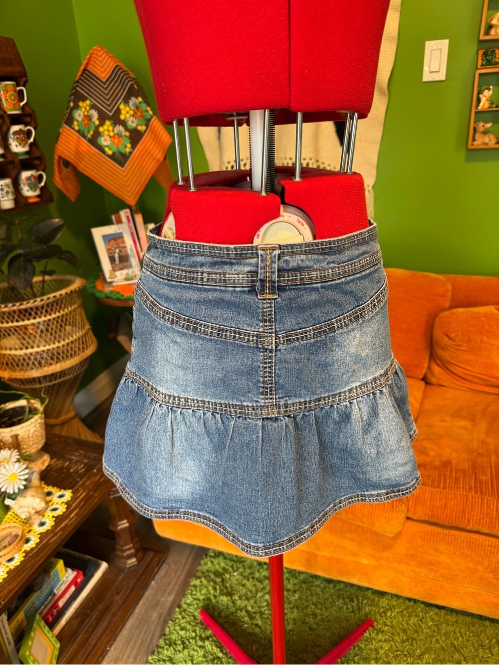 Denim Ruffle Mini Skirt - Blue - Picture 3 of 3